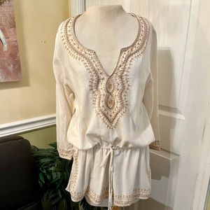 Lucky brand 100% cotton/rayon tunic with Tie at waist with handmade embroidery
